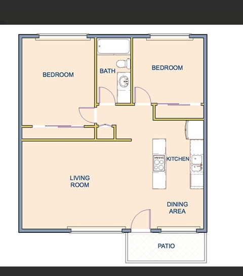 Floor plan for 2 beds, 1 bath, 807 sqft
